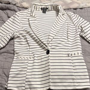 Jones New York Women's Blazer - White with Black Stripes
